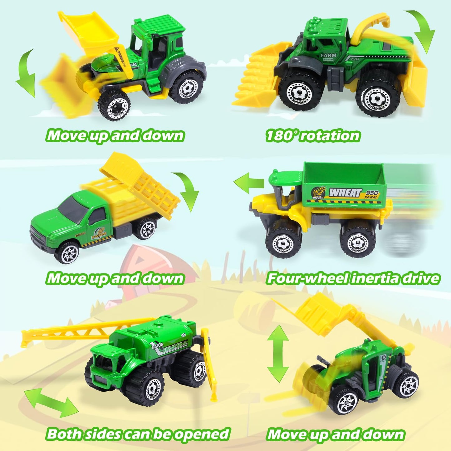 Oriate Children Diecasting Farm Toy Set 6pcs – Harvester, Transporter, Truck & Sprayer (3+ Years)