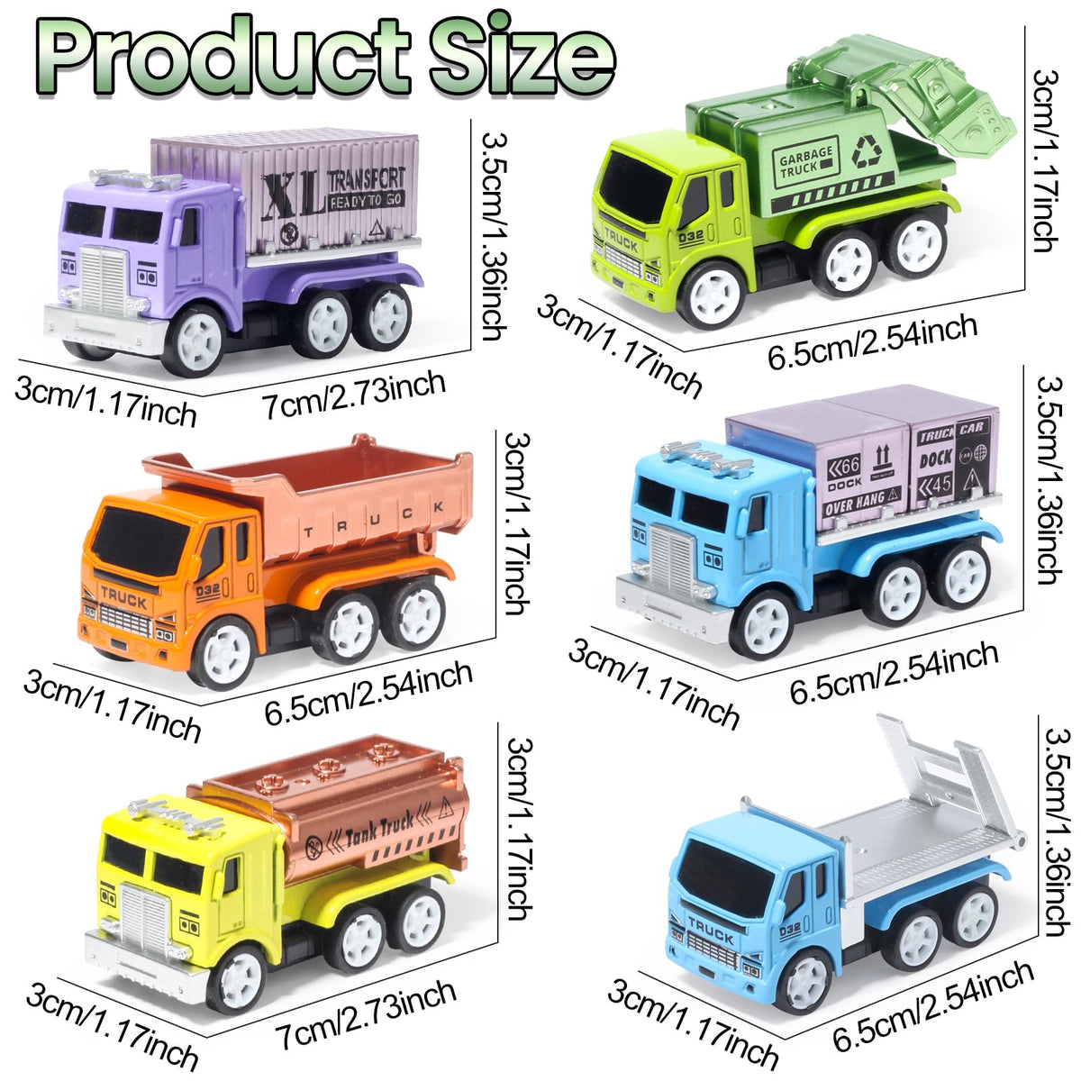 Oriate 6-Piece Diecast Truck Set — Movable Parts & Pull-Back Vehicles for Kids 3+