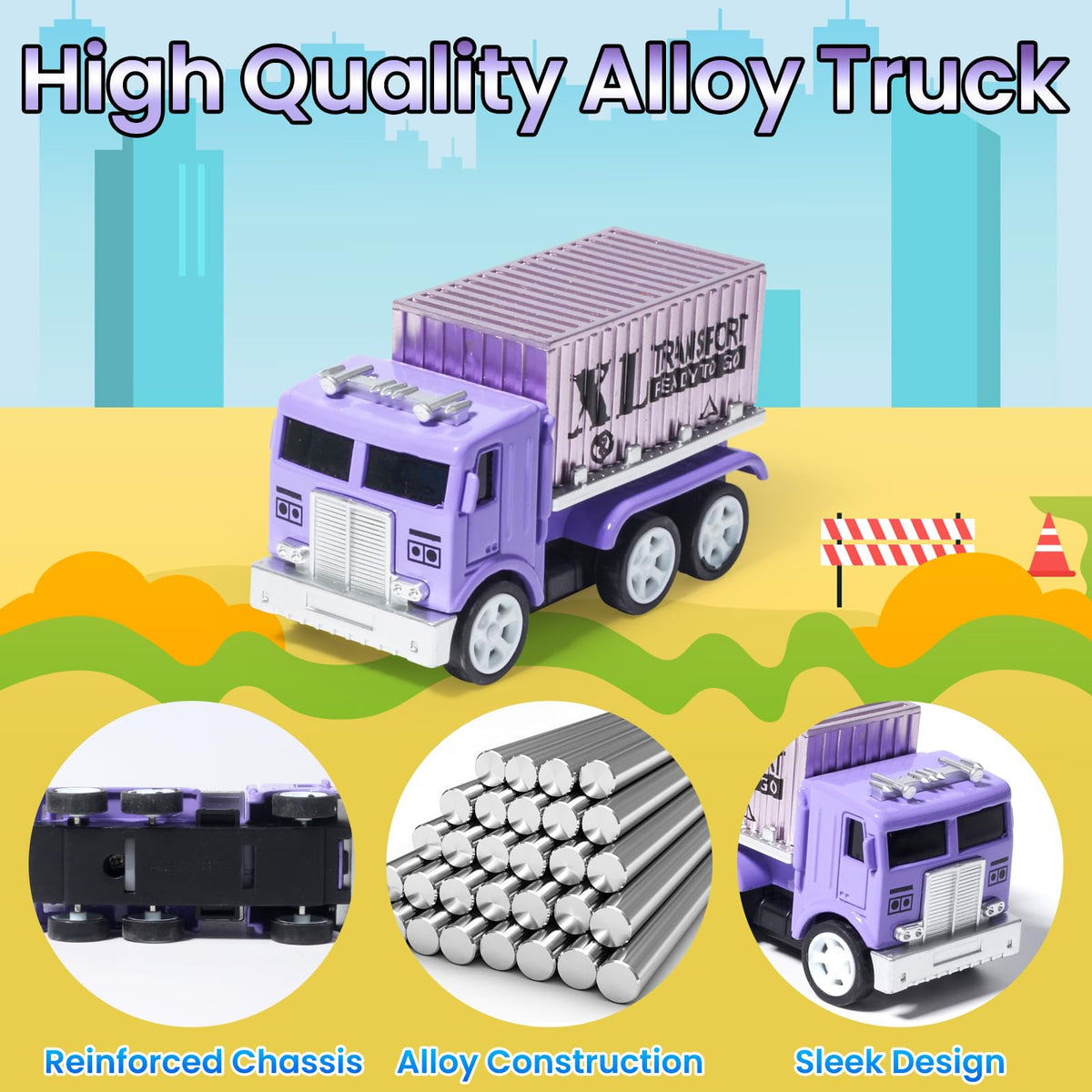 Oriate 6-Piece Diecast Truck Set — Movable Parts & Pull-Back Vehicles for Kids 3+
