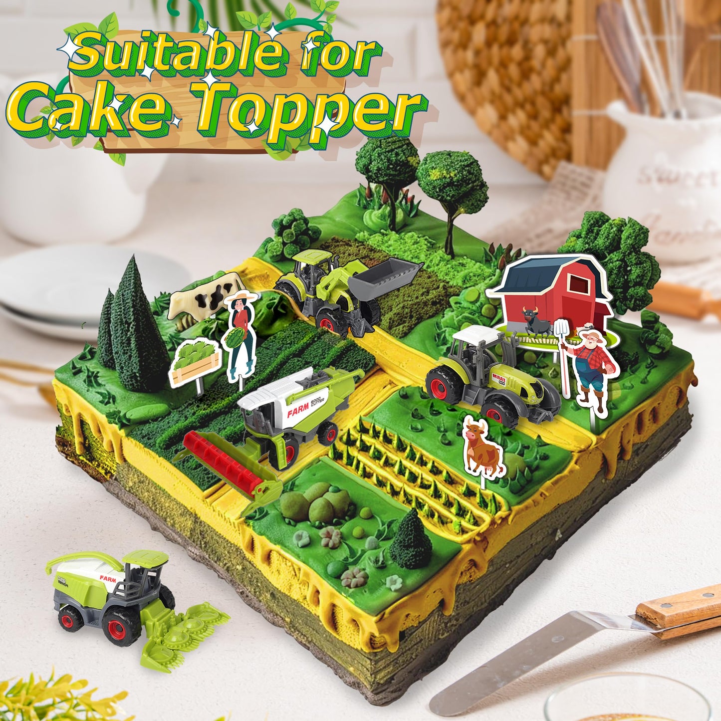 Oriate Kids Farm Toys - Realistic 1/64 Scale Tractor Playset with Animals & Trailer