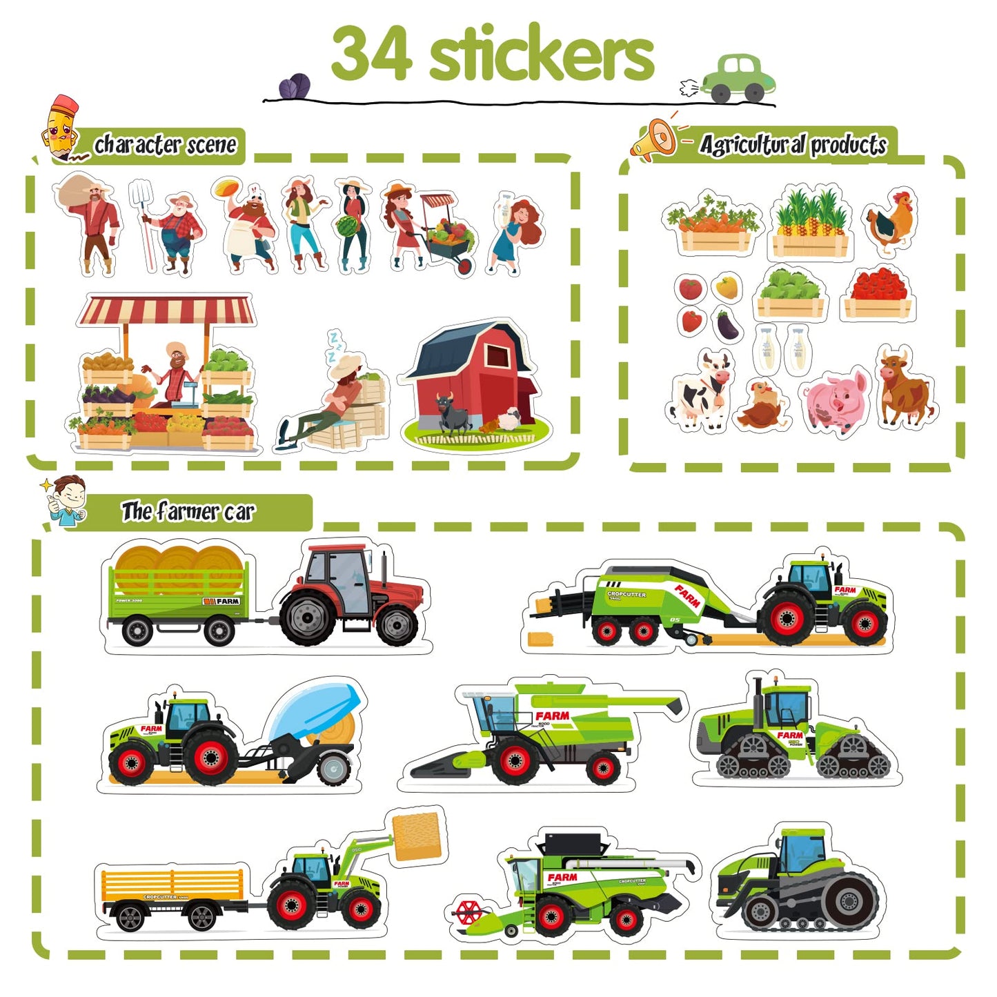 Oriate Kids Farm Toys - Realistic 1/64 Scale Tractor Playset with Animals & Trailer