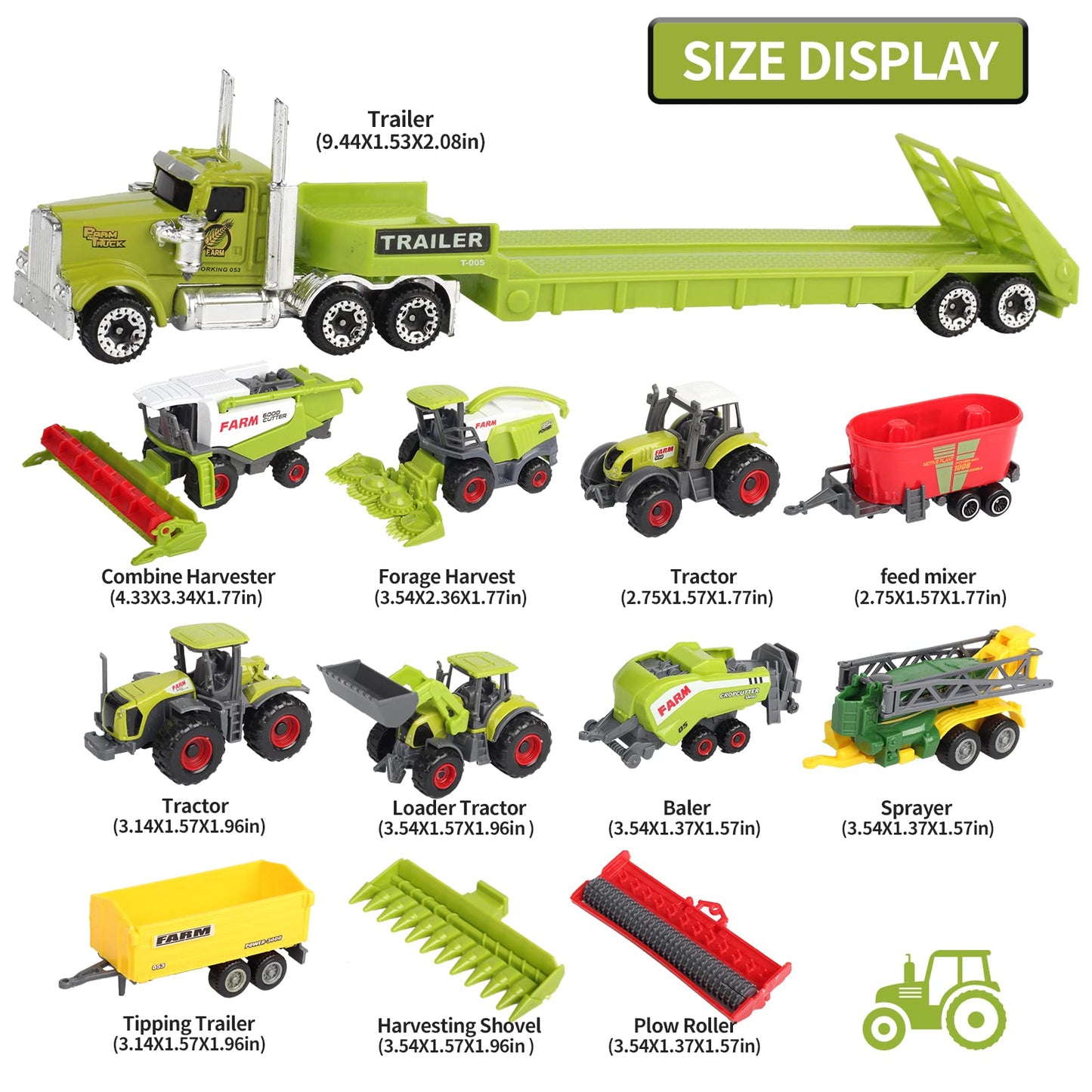 Oriate Kids Farm Toys - Realistic 1/64 Scale Tractor Playset with Animals & Trailer