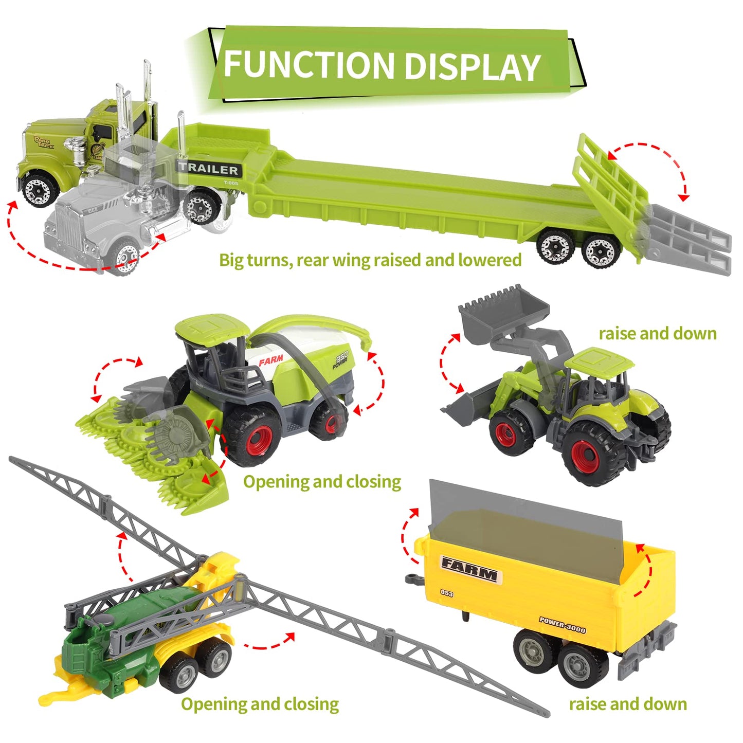 Oriate Kids Farm Toys - Realistic 1/64 Scale Tractor Playset with Animals & Trailer