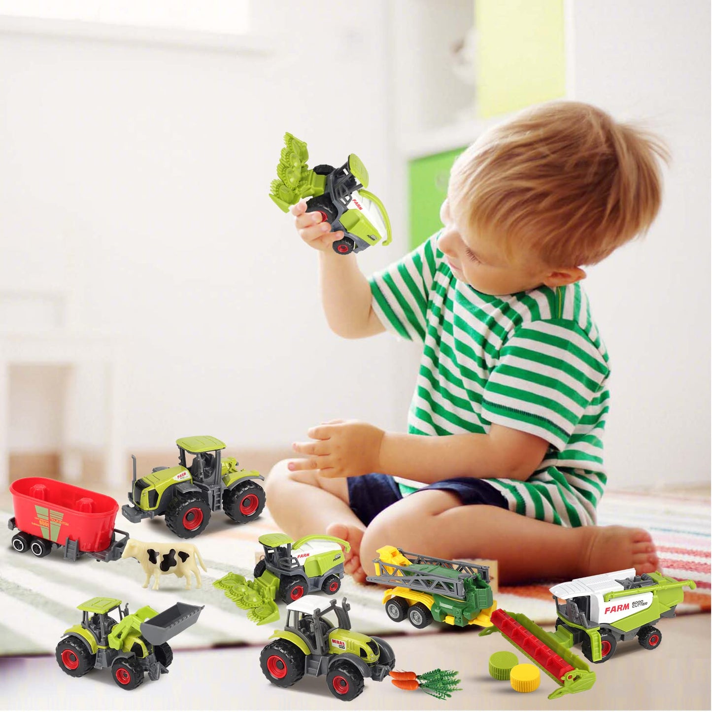 Oriate Kids Farm Toys - Realistic 1/64 Scale Tractor Playset with Animals & Trailer