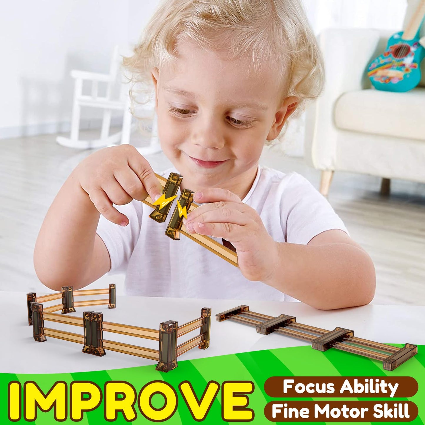 Oriate Farm Animals Fences – 18pc Magnetic Tiles for Farm, Zoo & Dino Play