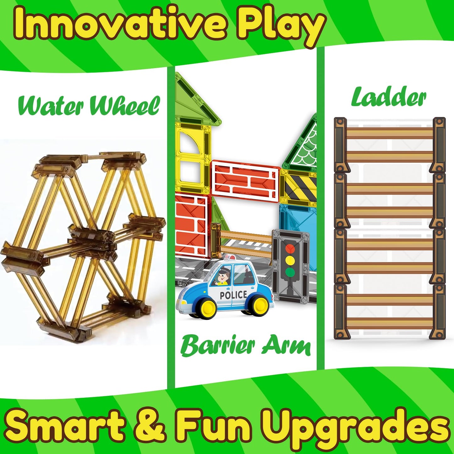 Oriate Farm Animals Fences – 18pc Magnetic Tiles for Farm, Zoo & Dino Play