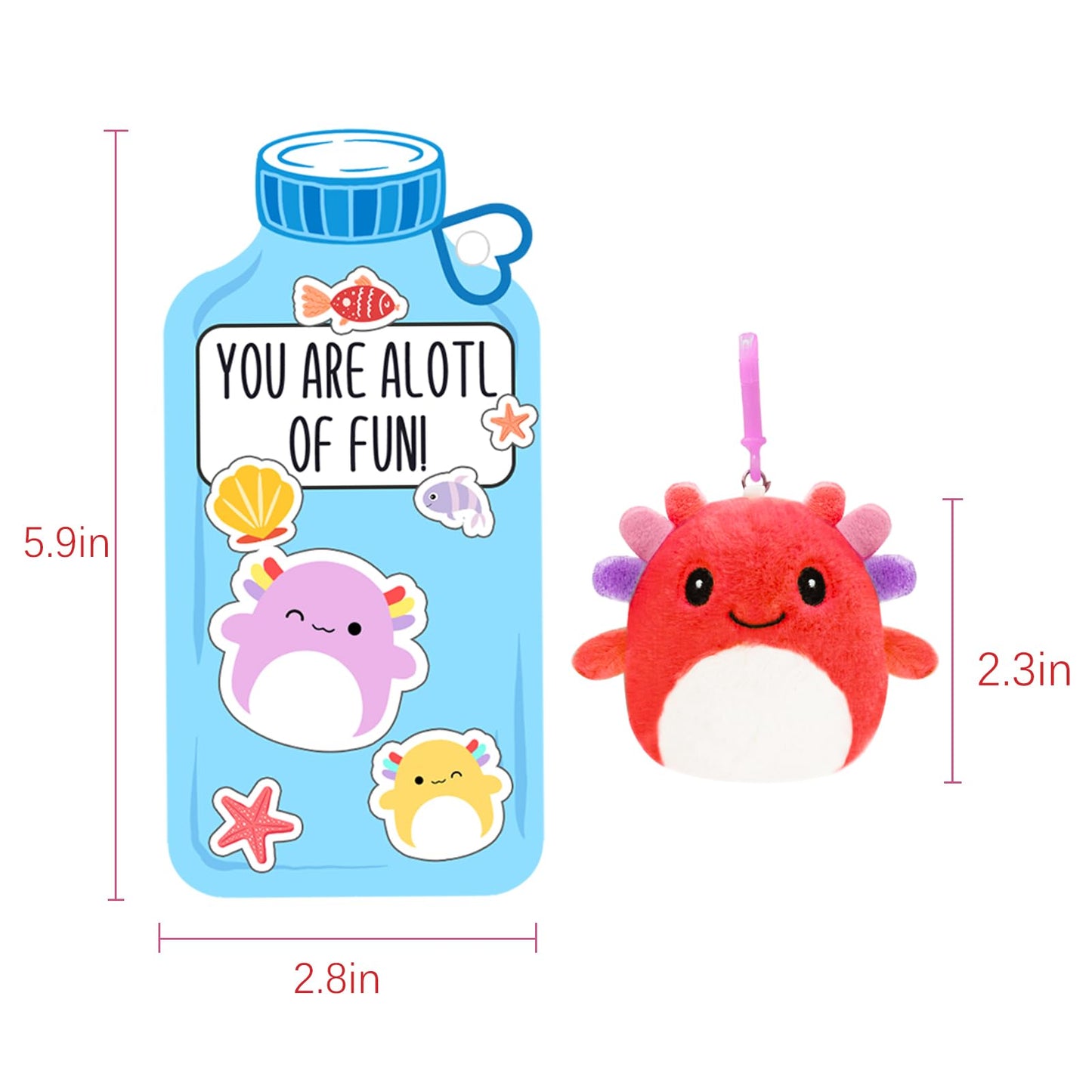 ORIENTAL CHERRY: 24 Axolotl Plush Keychains with Valentine Cards for Kids