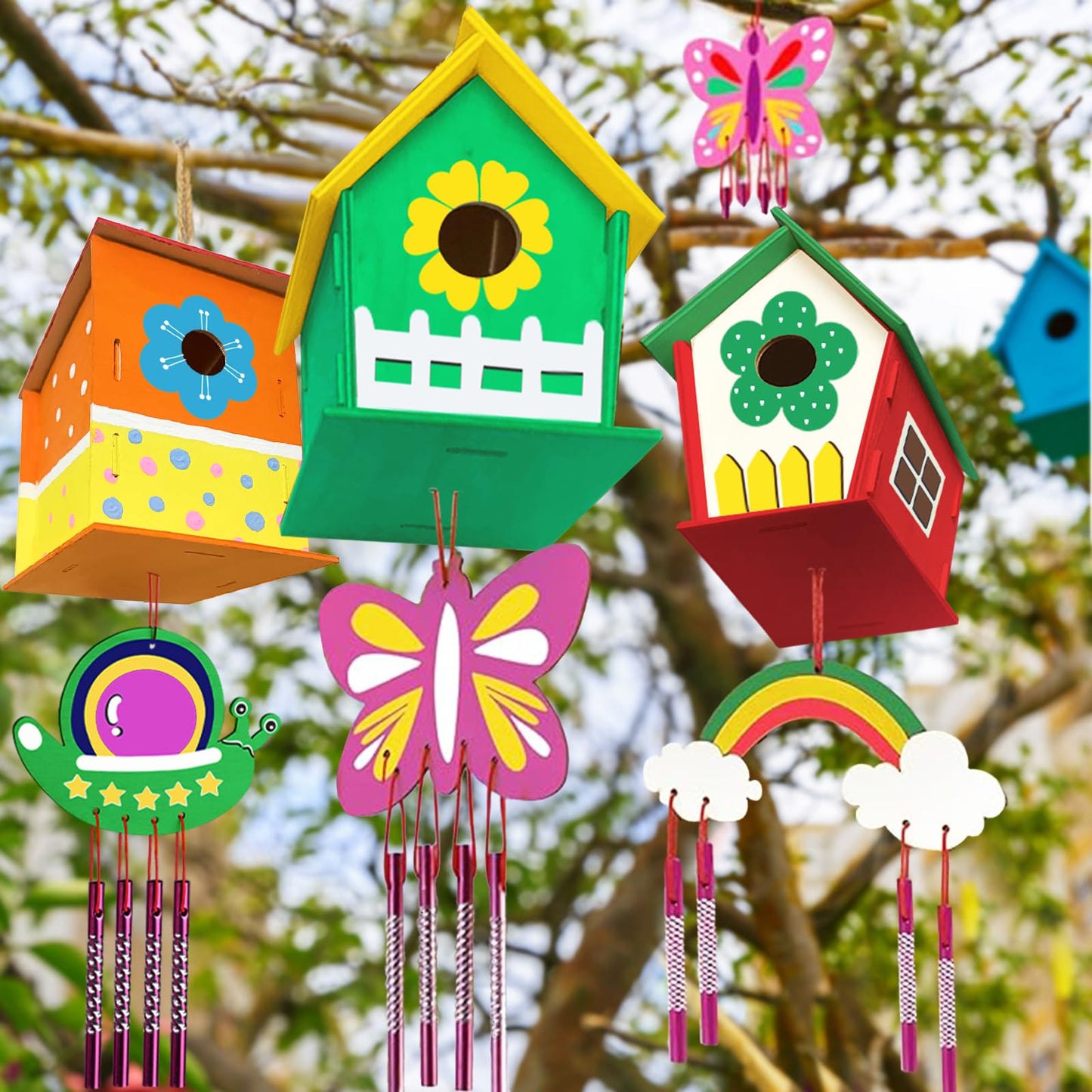 ORIENTAL CHERRY 12 Pack Bird House Wind Chime Kit – Easy Build DIY Arts & Crafts for Kids
