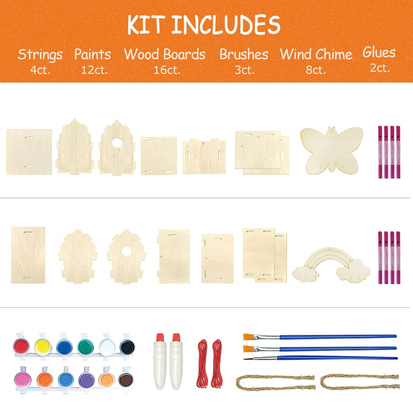 ORIENTAL CHERRY 4-Pack DIY Bird House & Wind Chime Kit for Kids – Build, Paint & Play