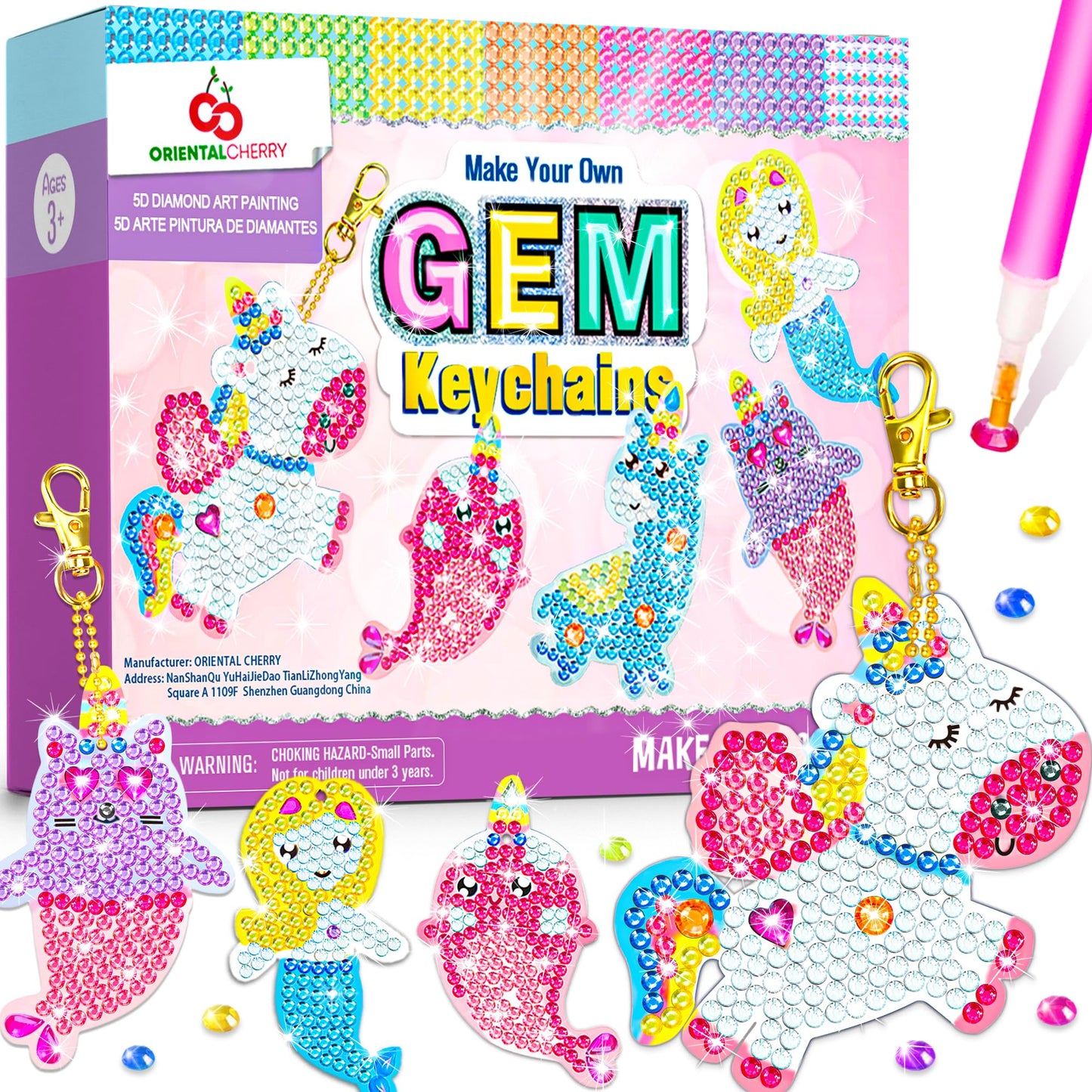 ORIENTAL CHERRY GEM Keychains Kit — 5D Diamond Art Painting for Kids Ages 8-12
