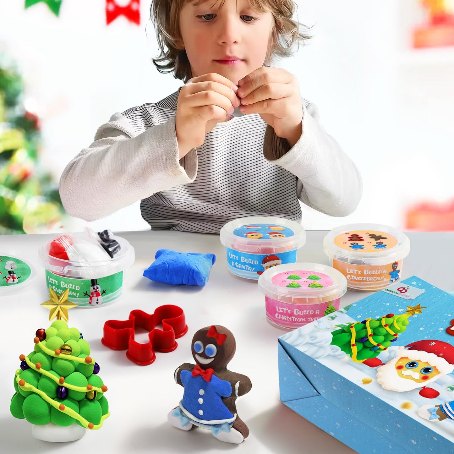ORIENTAL CHERRY 4-Piece Air Dry Clay Kit – Snowman, Gingerbread, Santa & Christmas Tree Crafts for Kids