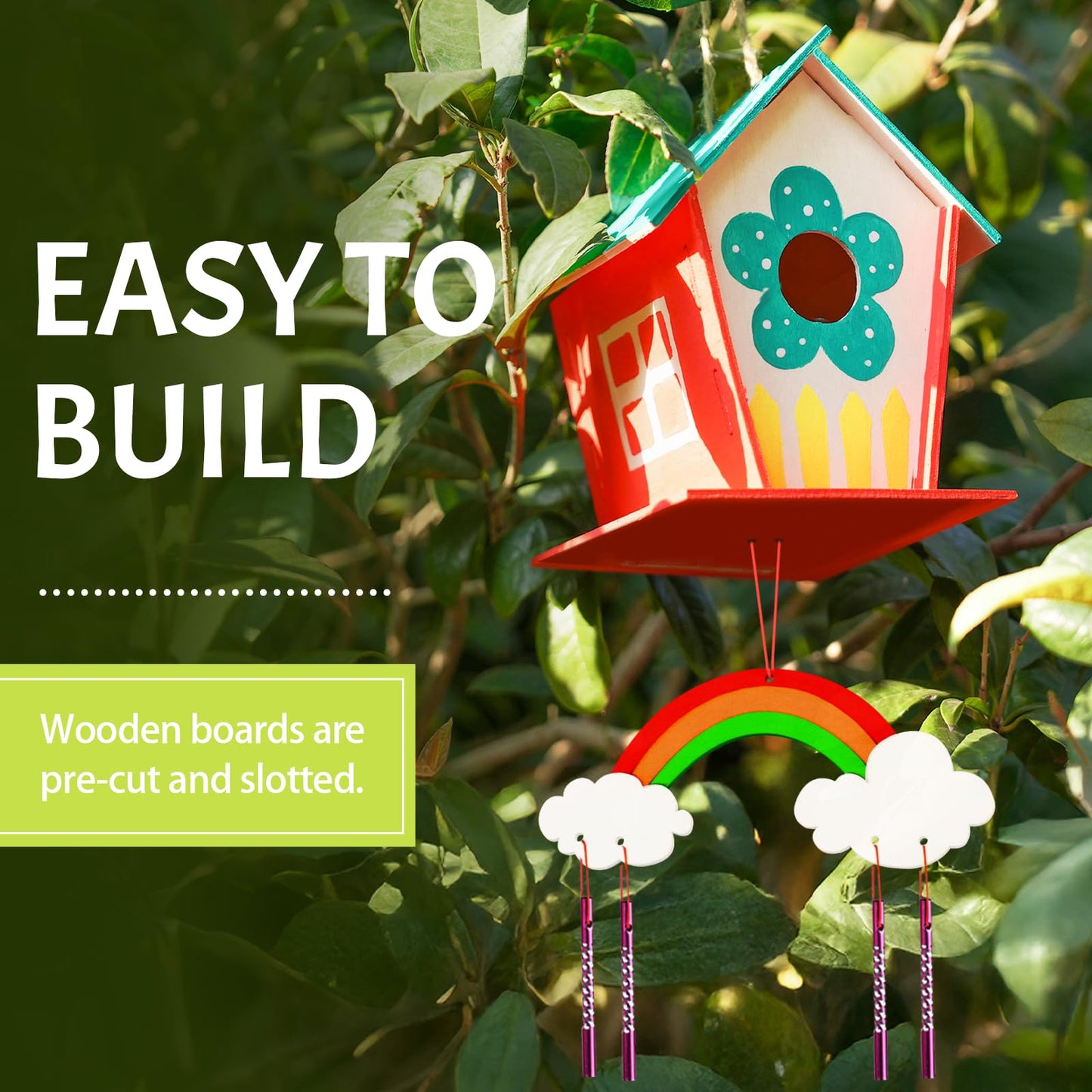 ORIENTAL CHERRY 12 Pack Bird House Wind Chime Kit – Easy Build DIY Arts & Crafts for Kids