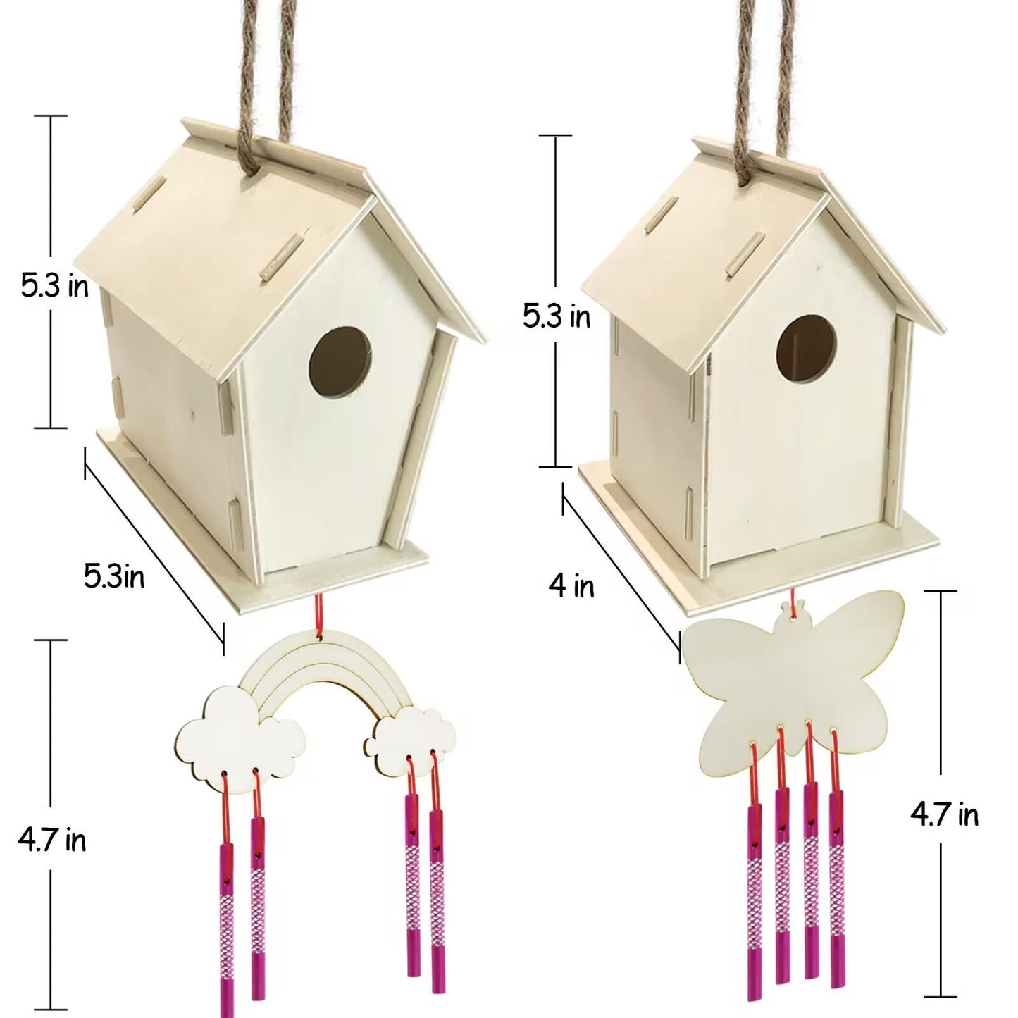 ORIENTAL CHERRY 4-Pack DIY Bird House & Wind Chime Kit for Kids – Build, Paint & Play