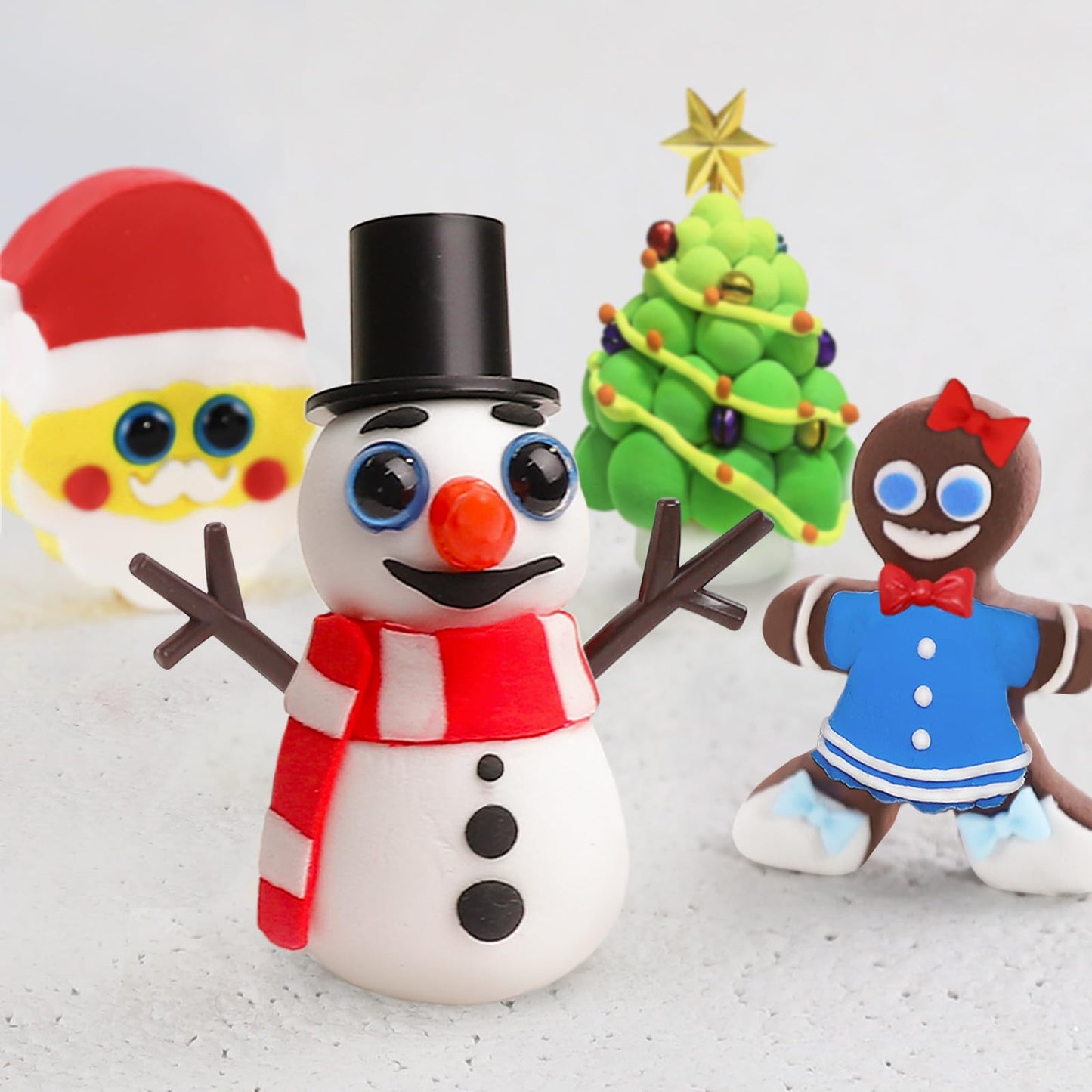 ORIENTAL CHERRY 4-Piece Air Dry Clay Kit – Snowman, Gingerbread, Santa & Christmas Tree Crafts for Kids