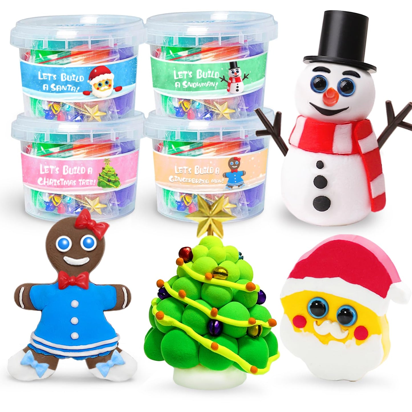 ORIENTAL CHERRY 4-Piece Air Dry Clay Kit – Snowman, Gingerbread, Santa & Christmas Tree Crafts for Kids