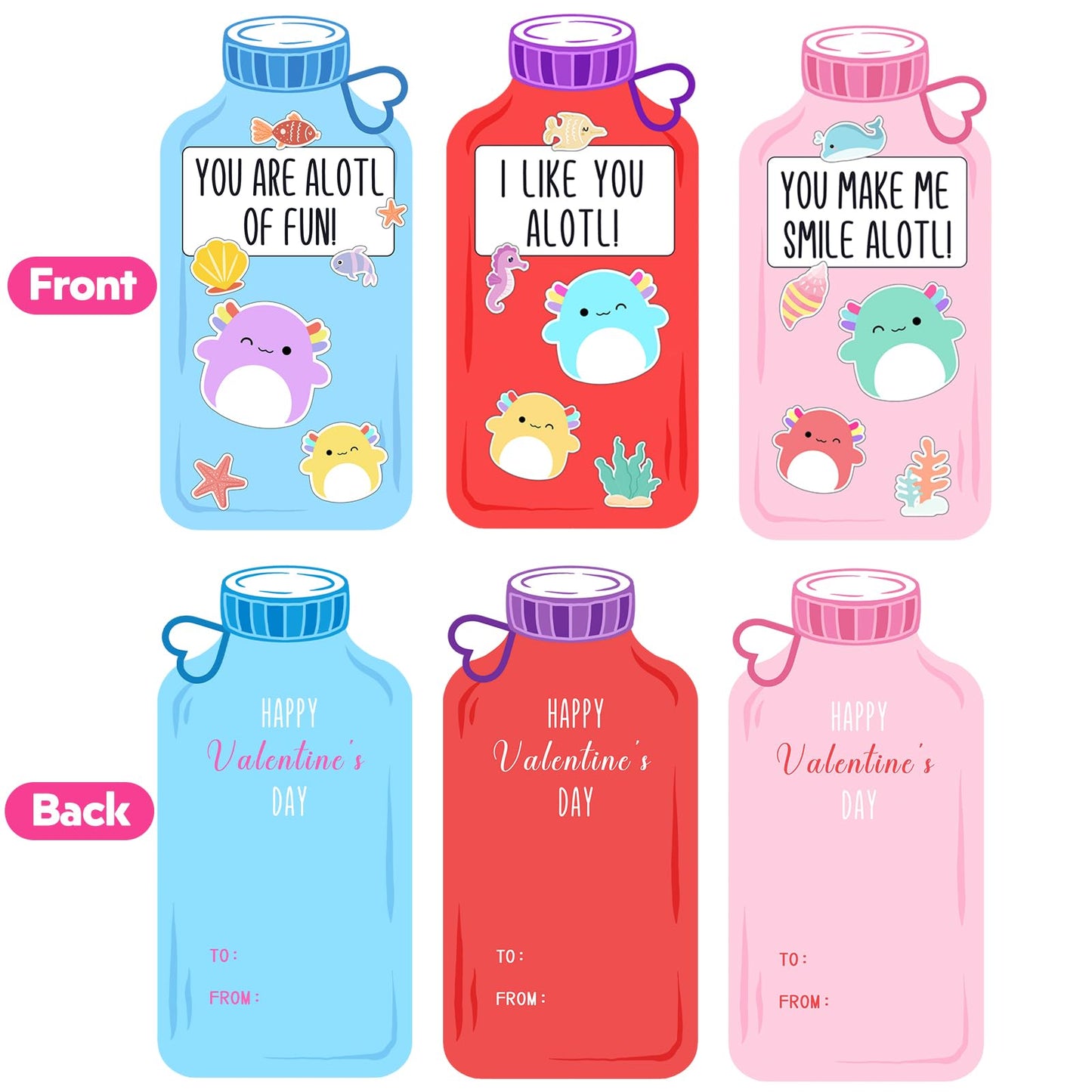 ORIENTAL CHERRY: 24 Axolotl Plush Keychains with Valentine Cards for Kids