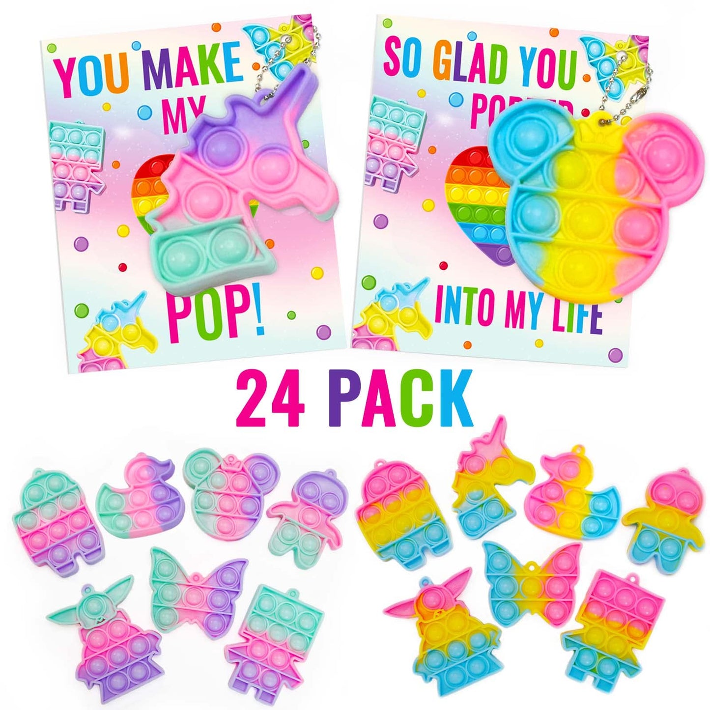 ORIENTAL CHERRY Valentines Day Gifts for Kids – 24 Valentines Cards with Pop Bubbles (Bulk Set)