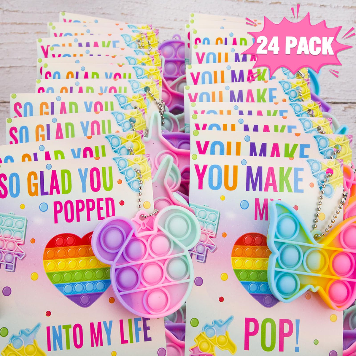 ORIENTAL CHERRY Valentines Day Gifts for Kids – 24 Valentines Cards with Pop Bubbles (Bulk Set)