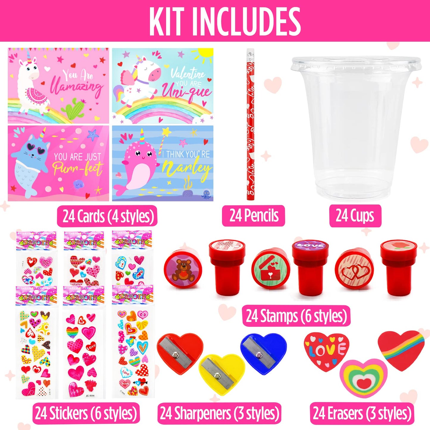 ORIENTAL CHERRY Valentines Day Kids Stationery Gift Set – 24 Pack