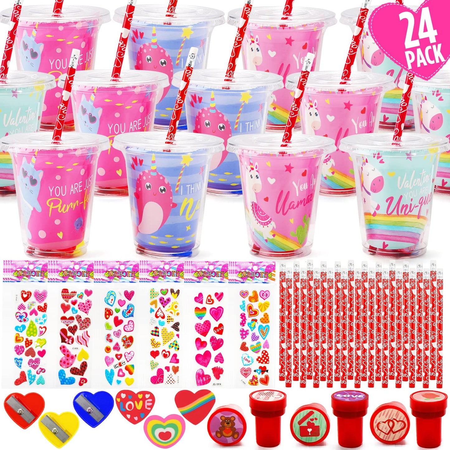 ORIENTAL CHERRY Valentines Day Kids Stationery Gift Set – 24 Pack
