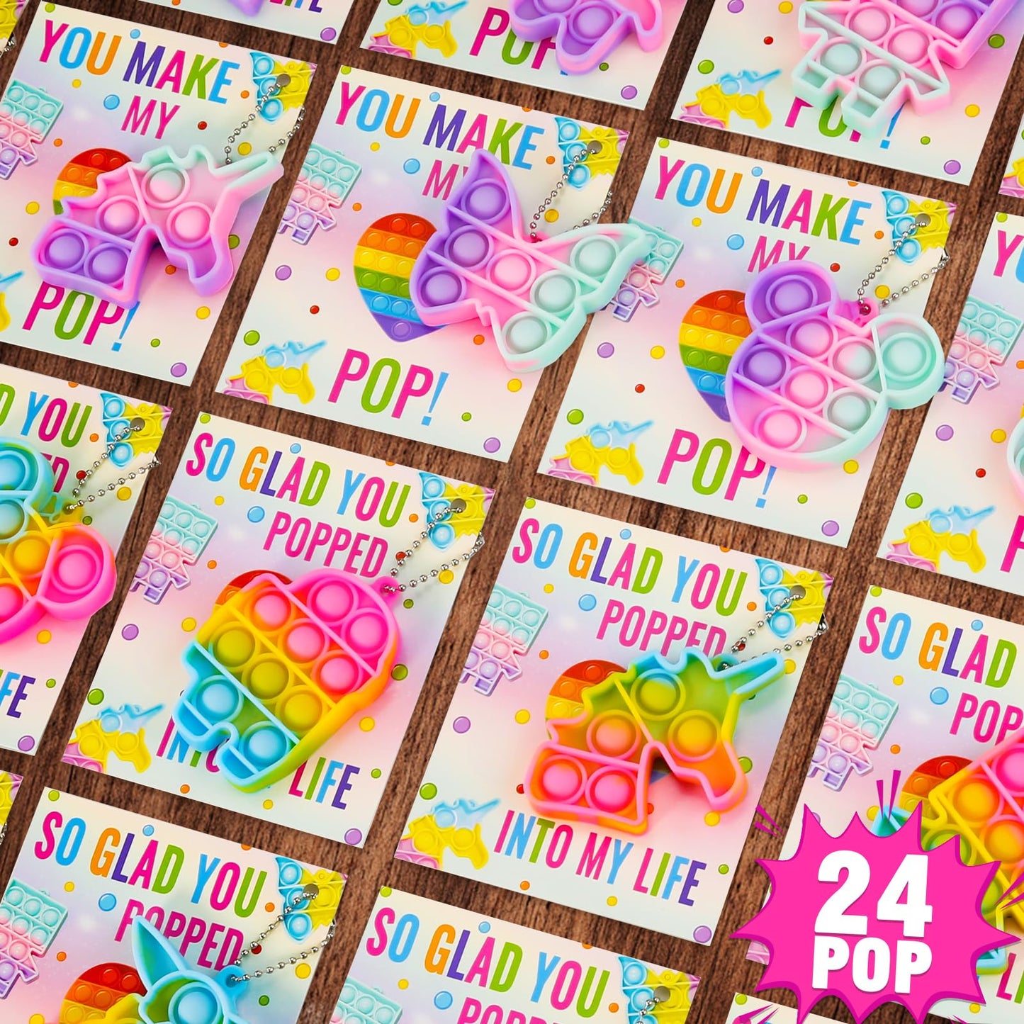 ORIENTAL CHERRY Valentines Day Gifts for Kids – 24 Valentines Cards with Pop Bubbles (Bulk Set)