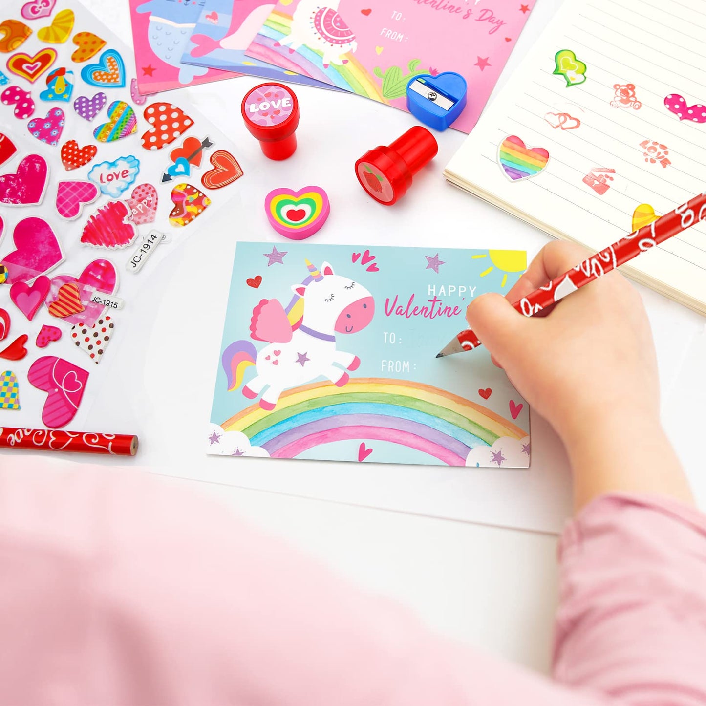 ORIENTAL CHERRY Valentines Day Kids Stationery Gift Set – 24 Pack