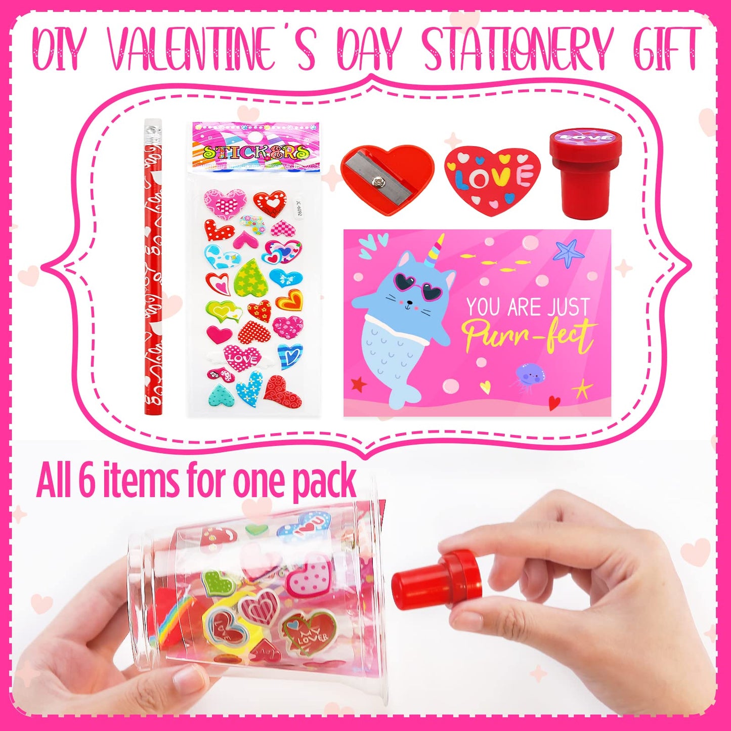 ORIENTAL CHERRY Valentines Day Kids Stationery Gift Set – 24 Pack