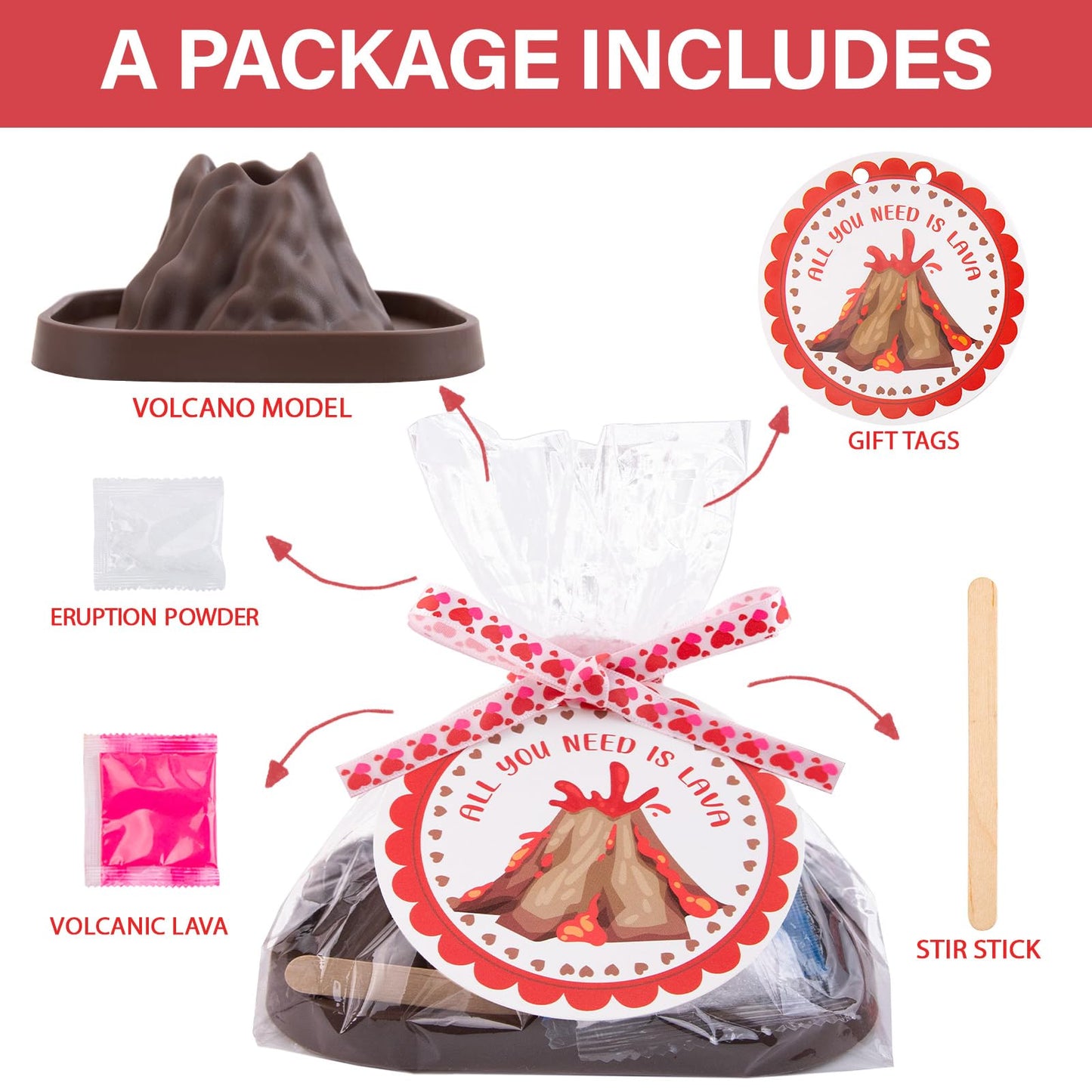 Oriental Cherry Valentines Volcano Kit — 24-Pack Erupting Science Gifts for Kids