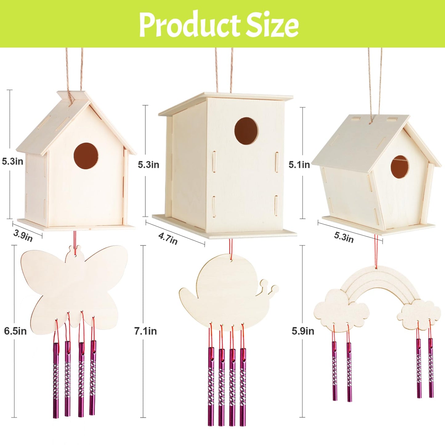 ORIENTAL CHERRY 12 Pack Bird House Wind Chime Kit – Easy Build DIY Arts & Crafts for Kids