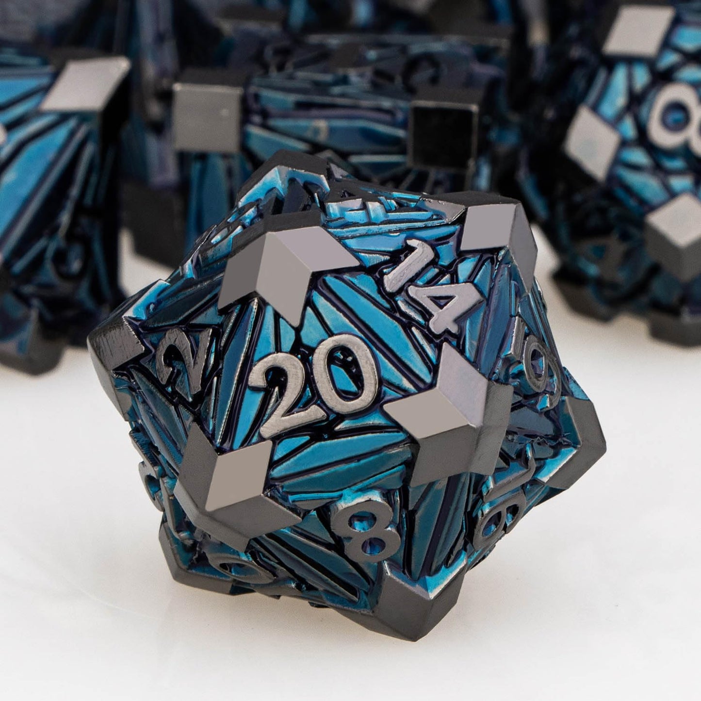 ORIFANTOU 7-Piece Metal DND Dice Set with Box | Crystal Shards Theme D20–D4