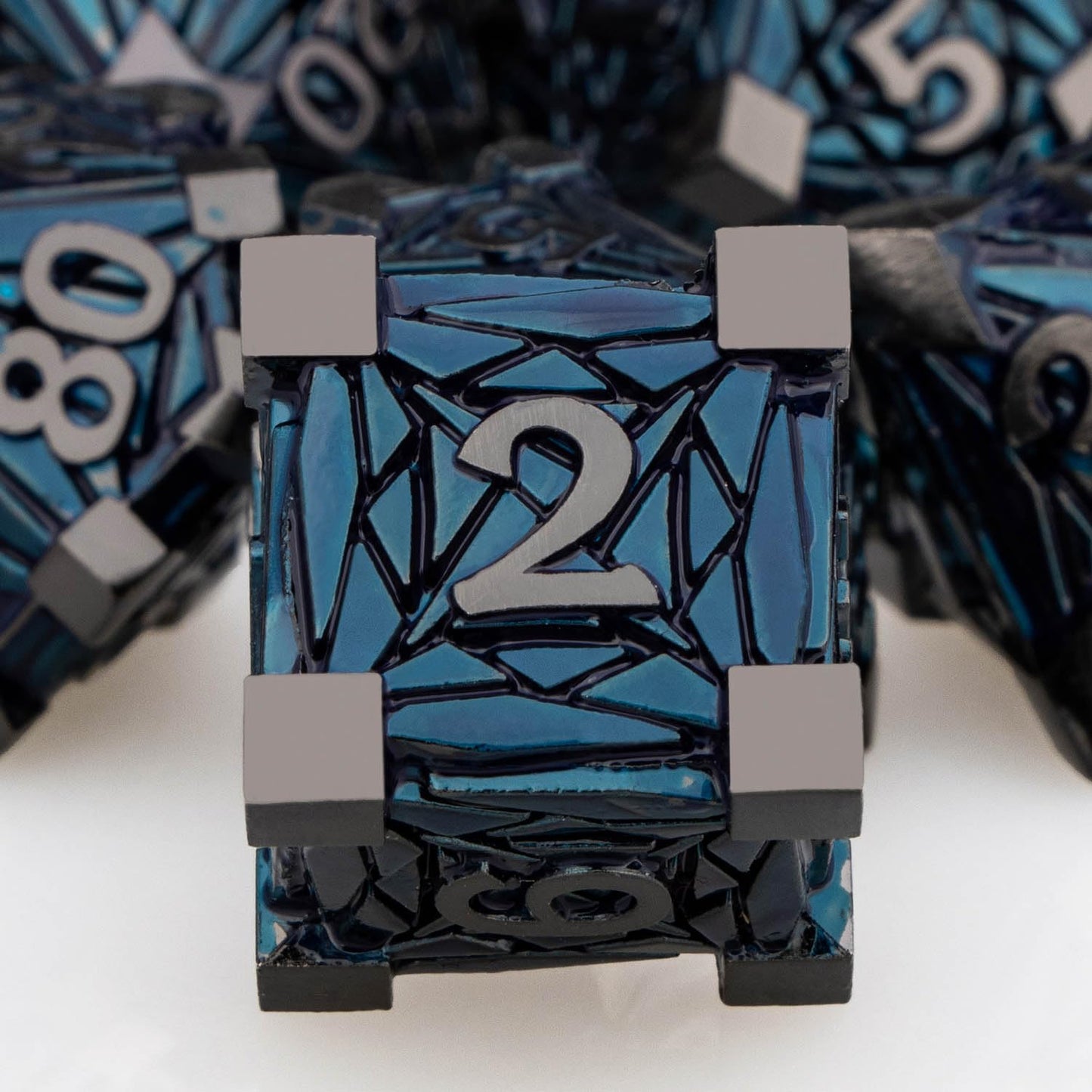 ORIFANTOU 7-Piece Metal DND Dice Set with Box | Crystal Shards Theme D20–D4