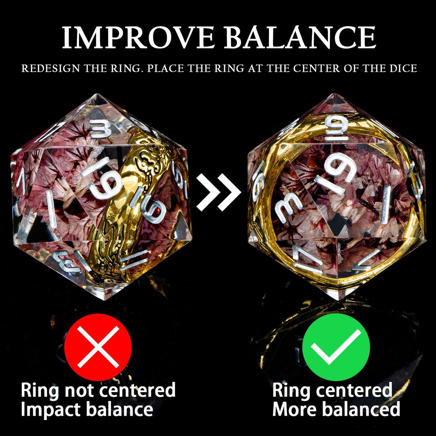 ORIFANTOU Magic Golden Ring DND Dice Set with Case