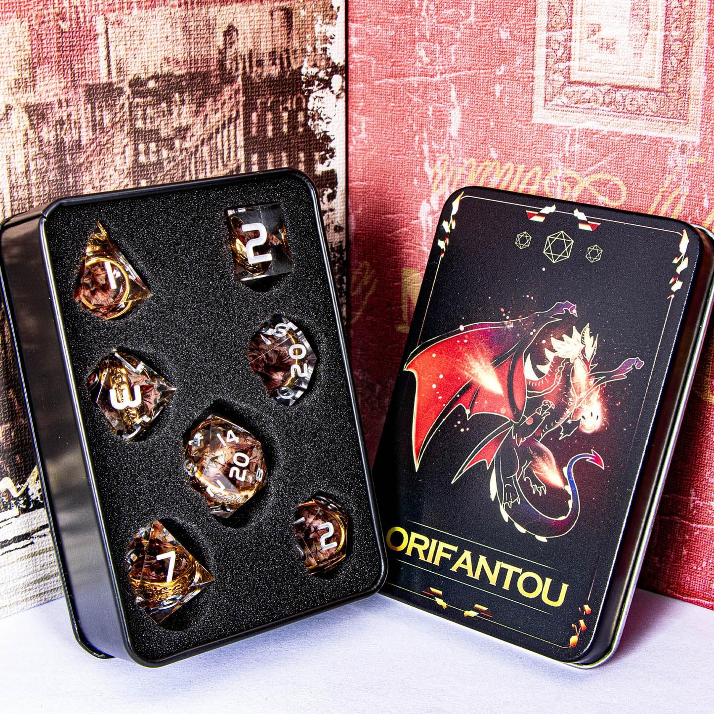 ORIFANTOU Magic Golden Ring DND Dice Set with Case