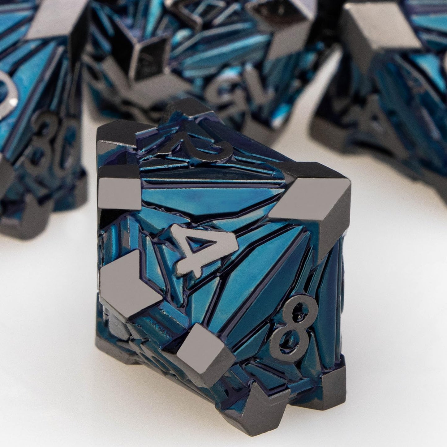 ORIFANTOU 7-Piece Metal DND Dice Set with Box | Crystal Shards Theme D20–D4