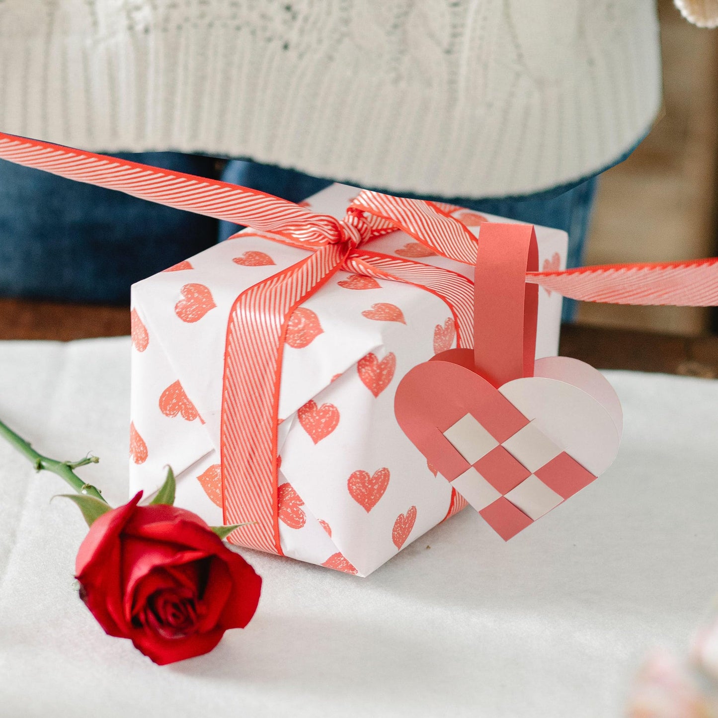 Origami Joy: 12 DIY Danish Heart Baskets Kit – Precut, No Tools Needed (Pink/White)