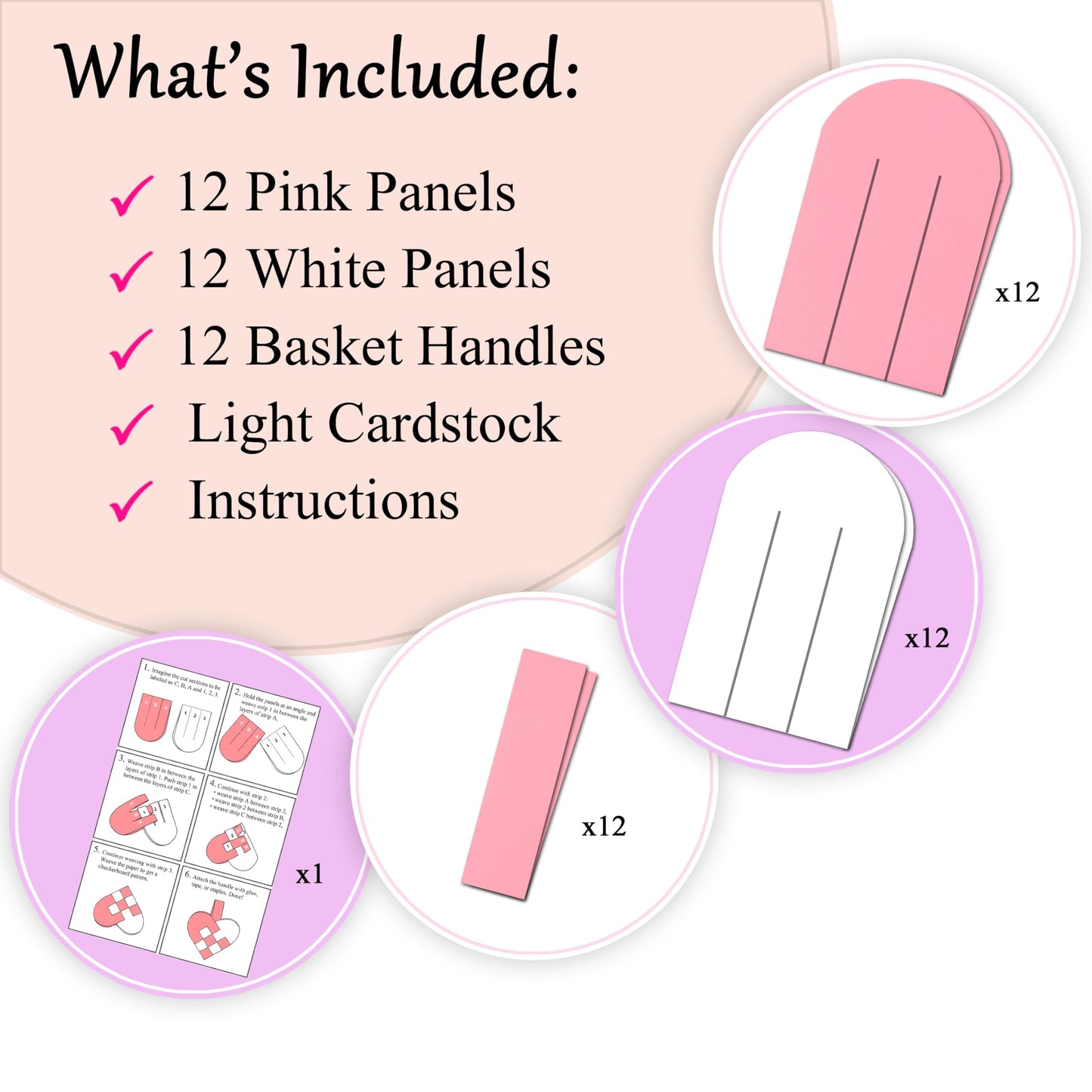 Origami Joy: 12 DIY Danish Heart Baskets Kit – Precut, No Tools Needed (Pink/White)