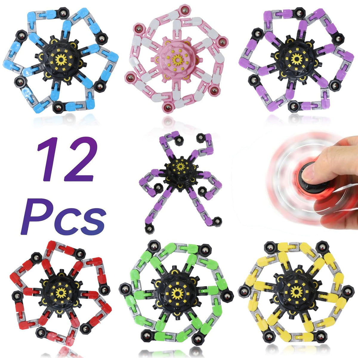 Original Ecology 12pcs Transformable Fidget Spinners – Sensory Toys for Kids