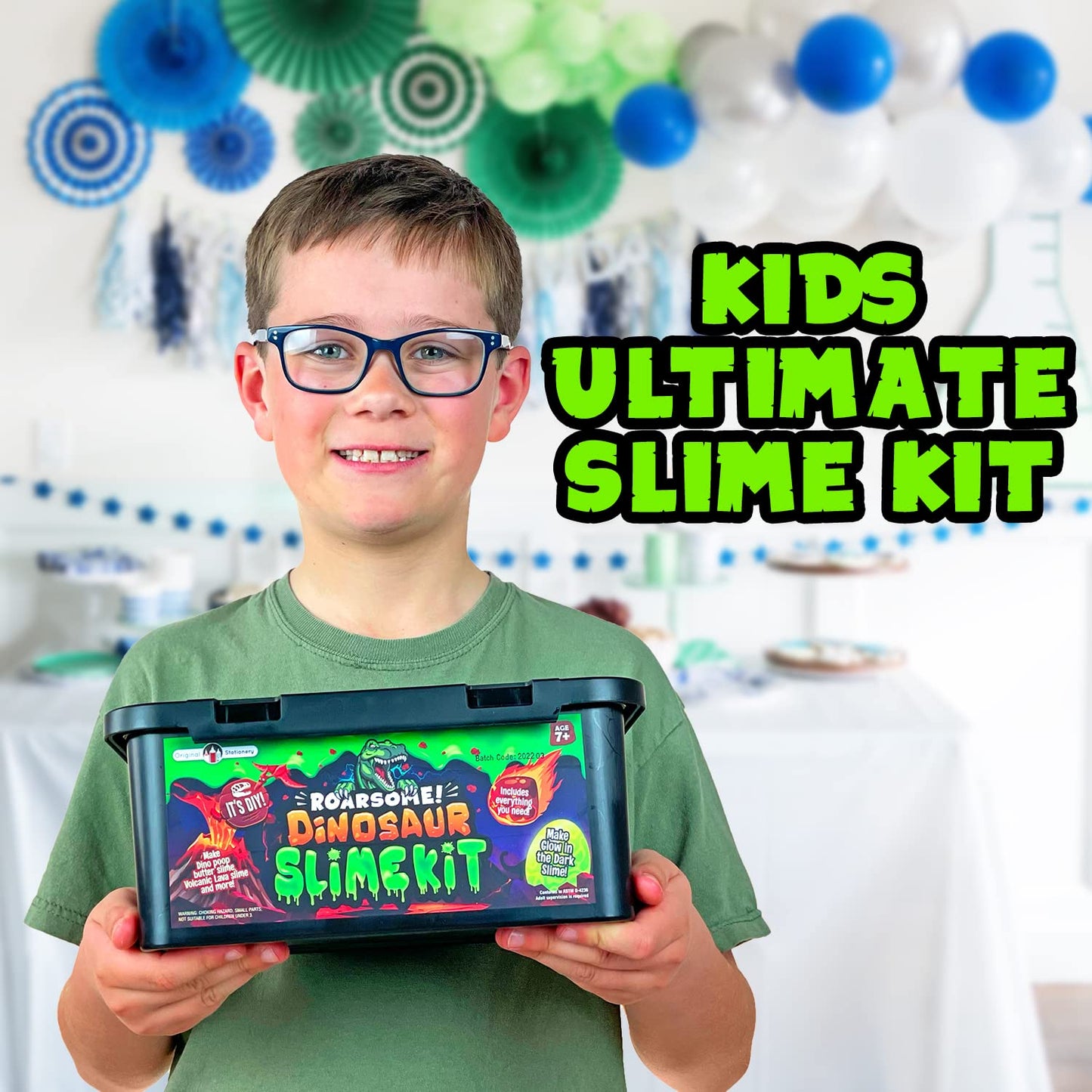 Original Stationery Dinosaur Slime Kit for Boys – Glow-in-the-Dark Slime with Lava & Glitter