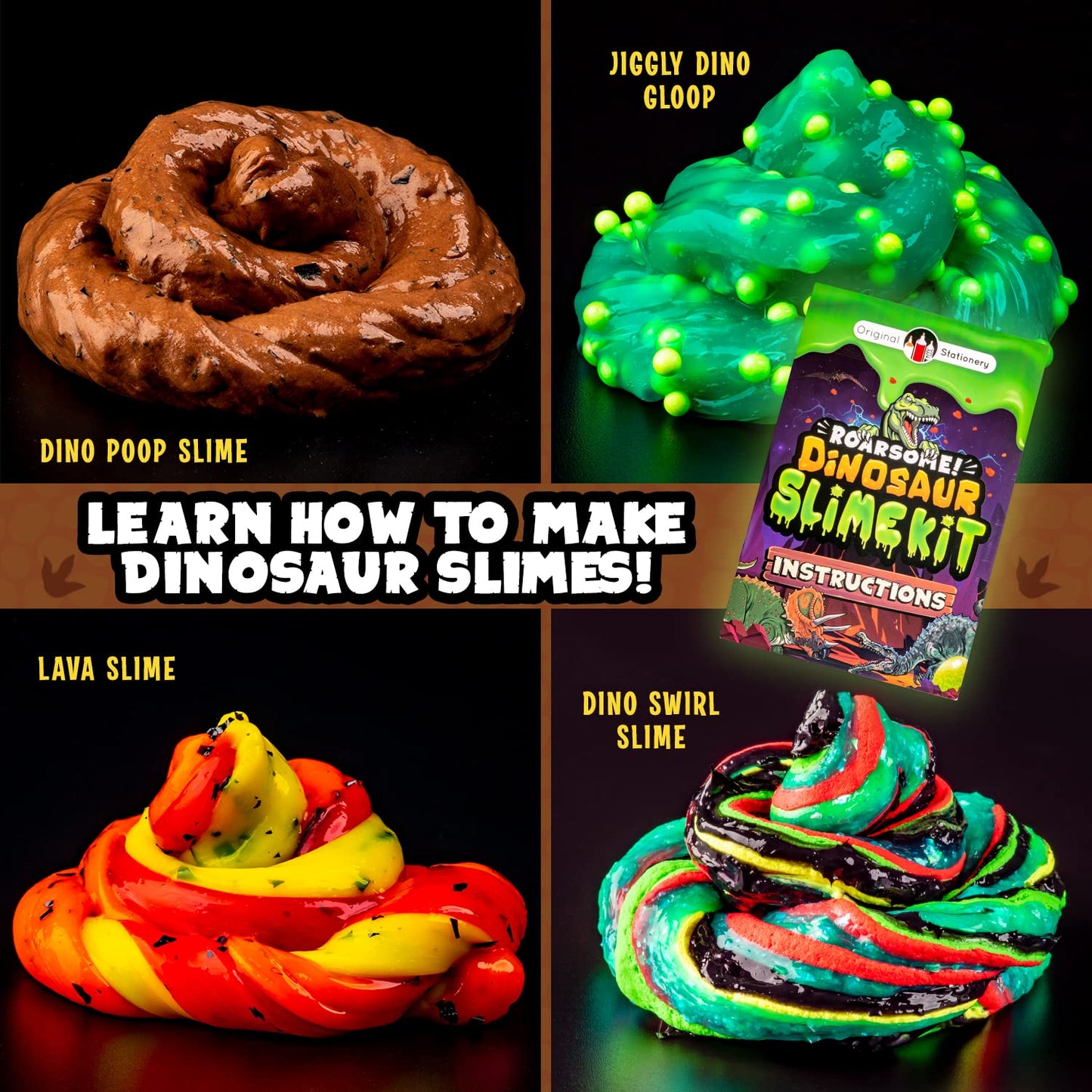 Original Stationery Dinosaur Slime Kit for Boys – Glow-in-the-Dark Slime with Lava & Glitter