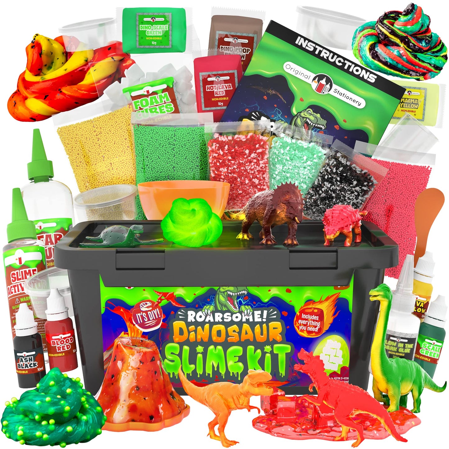 Original Stationery Dinosaur Slime Kit for Boys – Glow-in-the-Dark Slime with Lava & Glitter