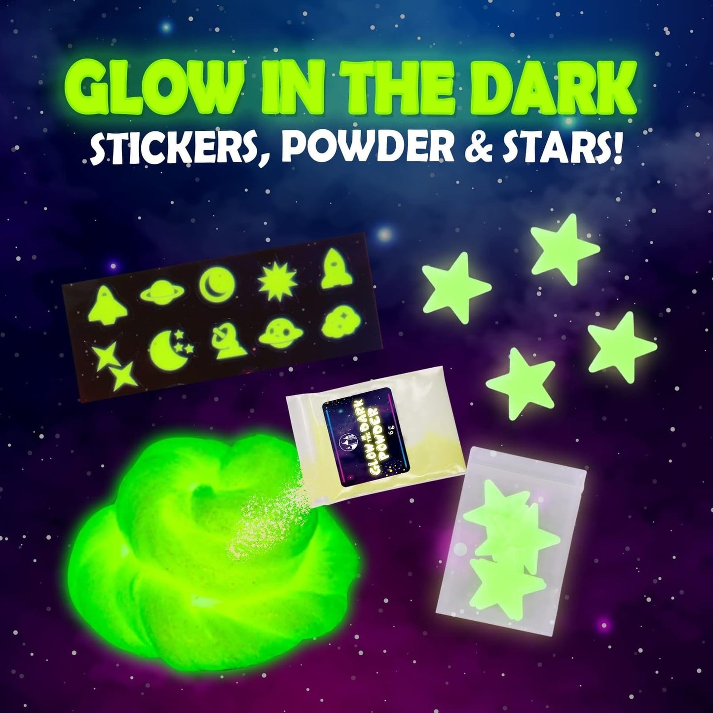 Original Stationery Galaxy Slime Kit for Kids 8–12 — Glow-in-The-Dark Glitter Slime Craft
