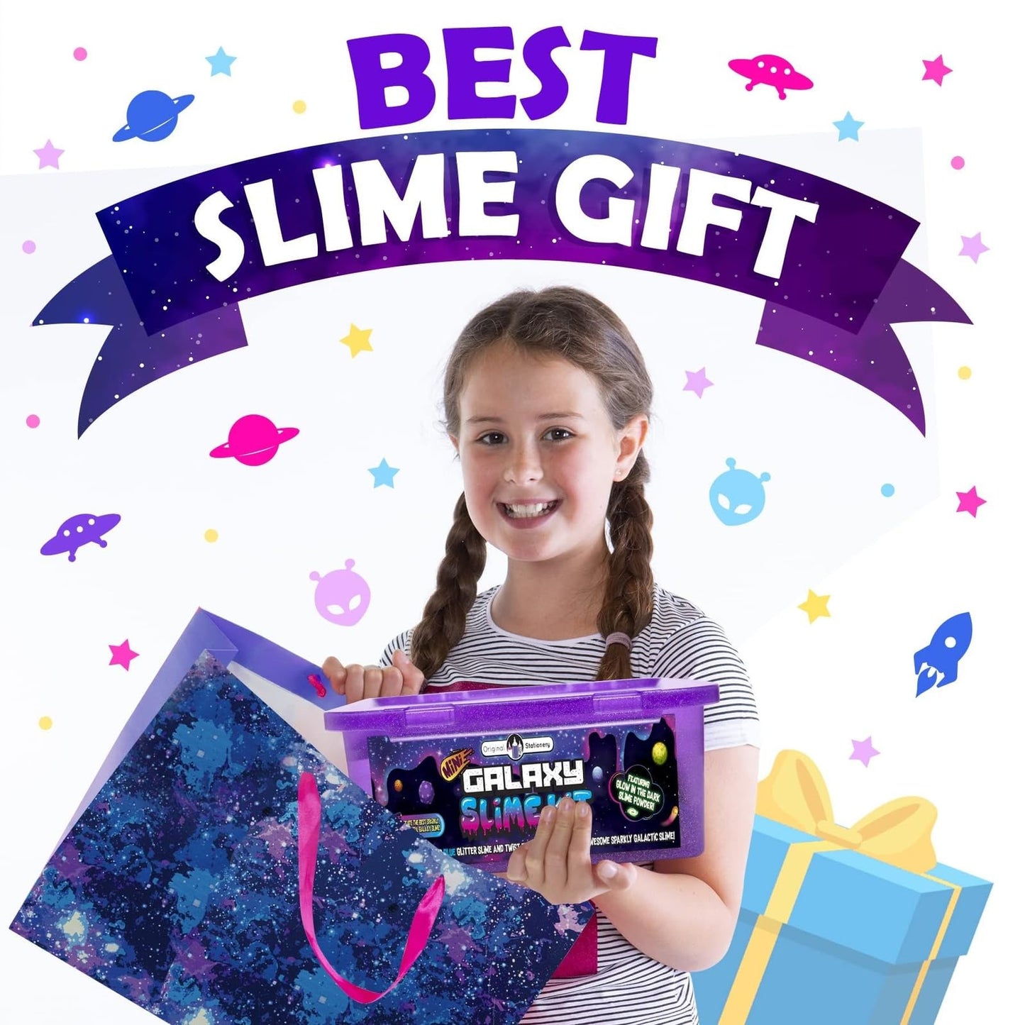 Original Stationery Galaxy Slime Kit for Kids 8–12 — Glow-in-The-Dark Glitter Slime Craft