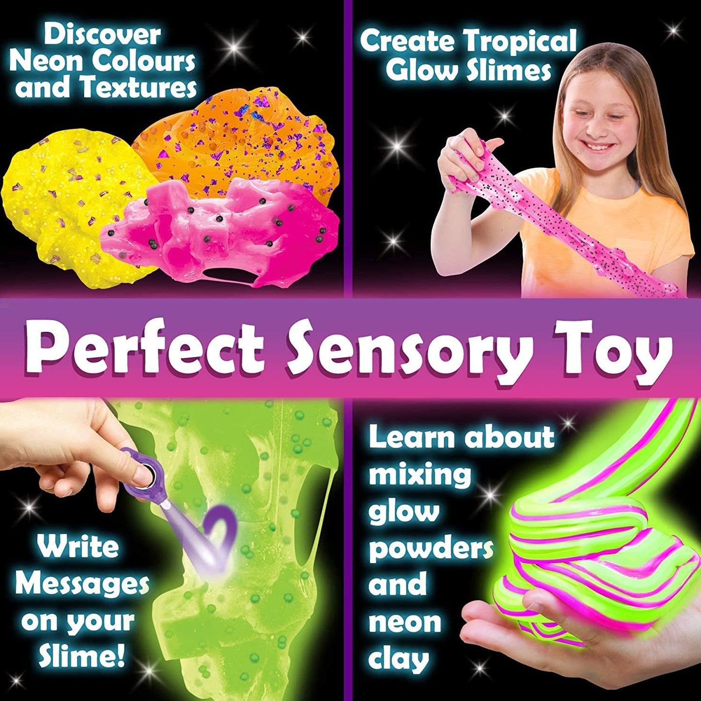 Original Stationery Glow in the Dark Slime Kit – Neon Crunchy Slime & Floam Jelly Cubes, 39-Piece Gift Set for Ages 10-12