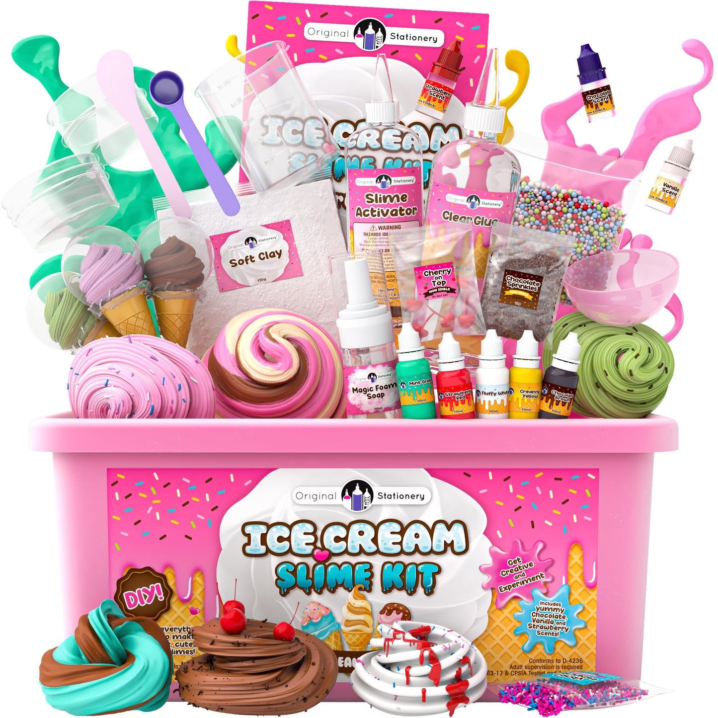 Original Stationery Ice Cream Slime Kit – 31-Piece Scented Slime Set for Girls 8–12