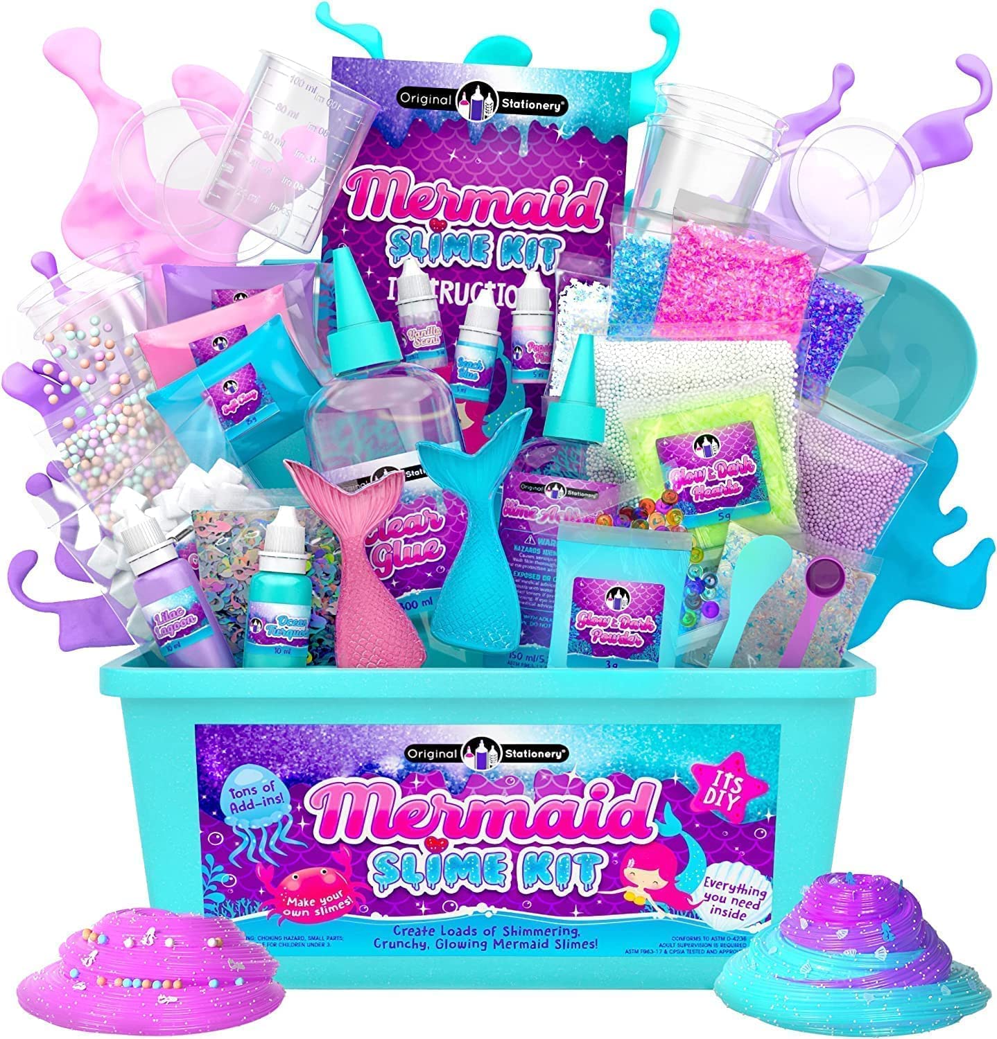 Original Stationery Mermaid Slime Kit – 35-Piece Glow-in-the-Dark Butter & Glitter Slime Set