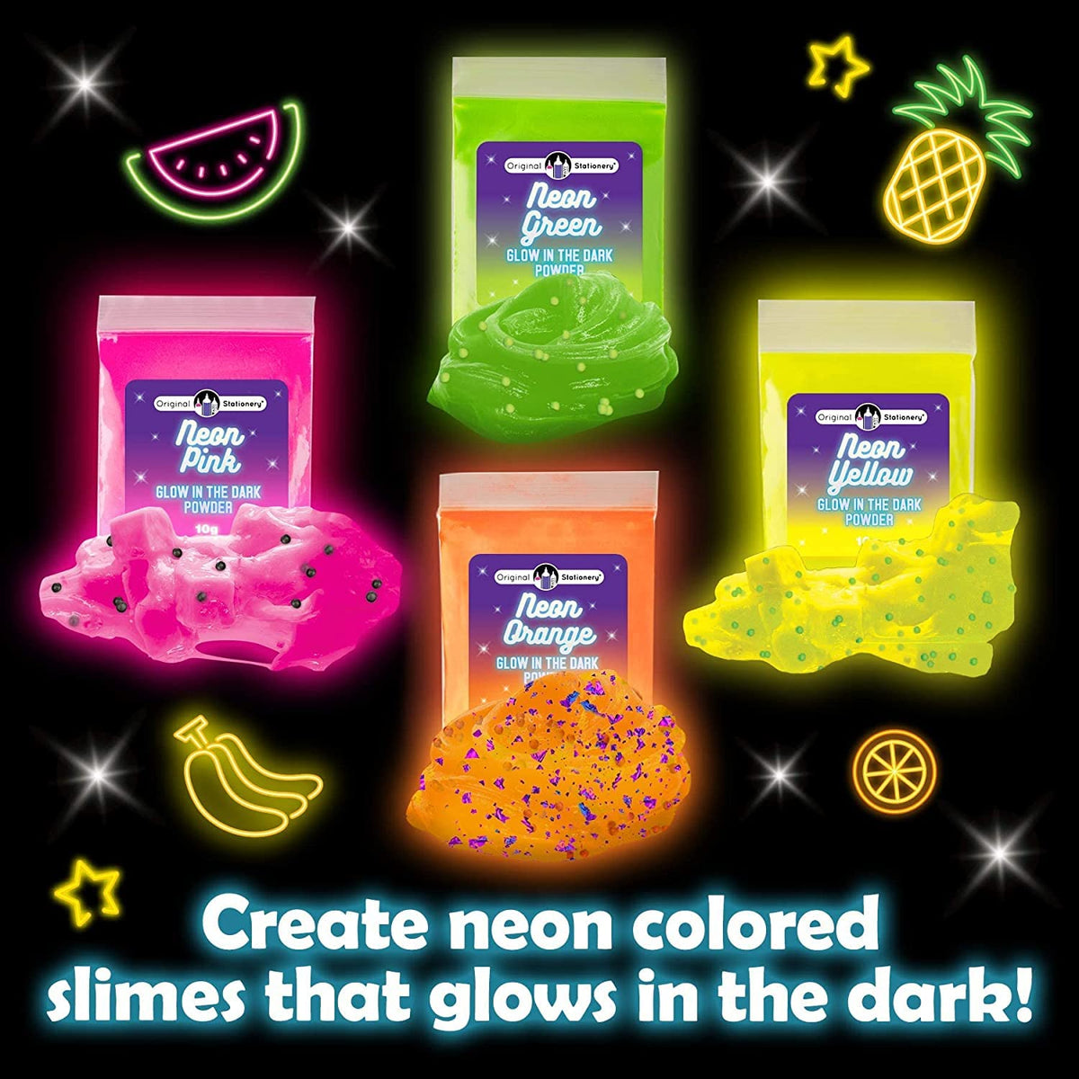 Original Stationery Glow in the Dark Slime Kit – Neon Crunchy Slime & Floam Jelly Cubes, 39-Piece Gift Set for Ages 10-12