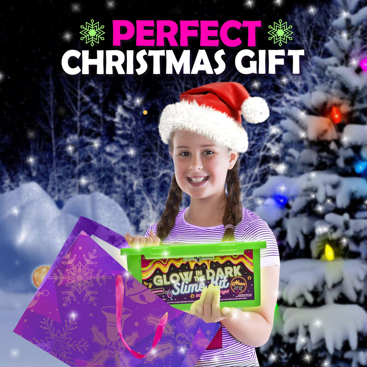 Original Stationery Glow in the Dark Slime Kit – Neon Crunchy Slime & Floam Jelly Cubes, 39-Piece Gift Set for Ages 10-12