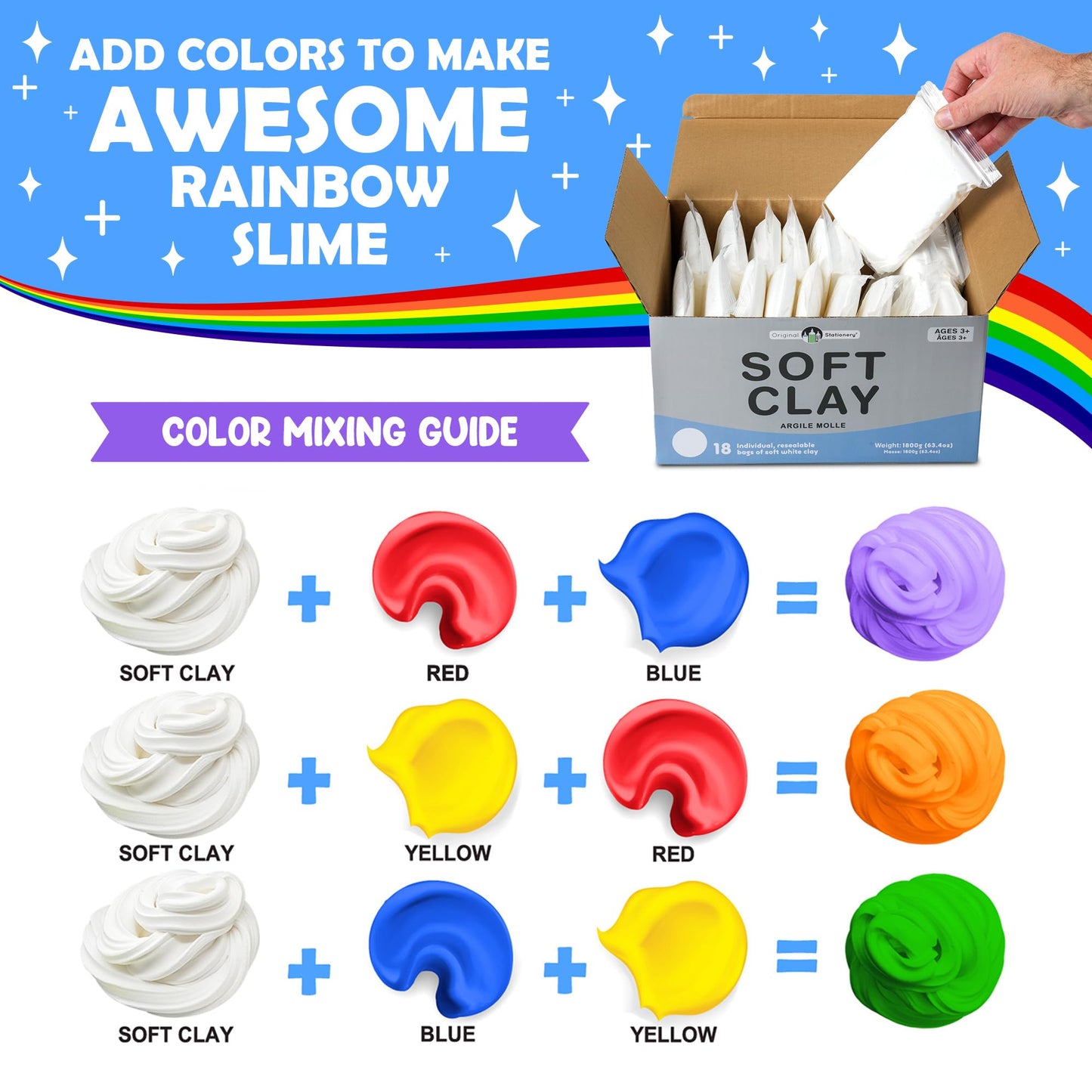 Original Stationery Soft Clay Modeling Compound – 4 lb White, Air-Dry Cloud Dough & Butter Slime for DIY Slime