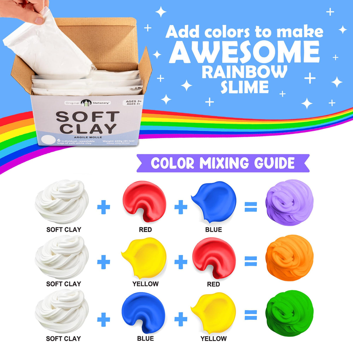 Original Stationery Soft Clay for Slime Making — Moldable Modeling Clay for Butter Slime, 1.3 Lbs / 600g, Six-Bag Fresh Pack