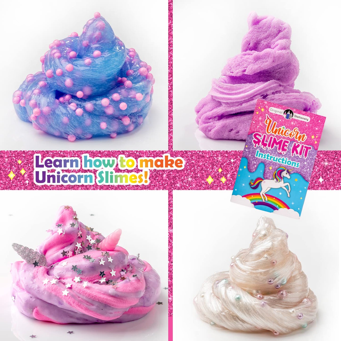 Original Stationery Unicorn Glow-in-the-Dark Slime Kit for Girls 7–12 | 25+ Mix-Ins & Activator